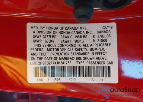 2018 Honda Civic Ex из США, поврежденный, VIN 2HGFC2F7XJH541752